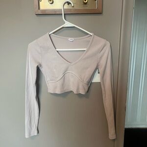 Garage Long Sleeve V-Neck Crop Top in Cream